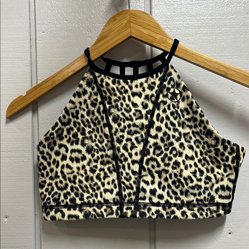 Savage Barbell High Neck Leopard Sports Bra